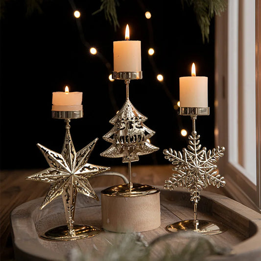 Christmas Golden Wrought Iron Candlestick